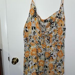 SHEIN Plus Floral Print Shirred Waist Layered Hem Cami Dress
